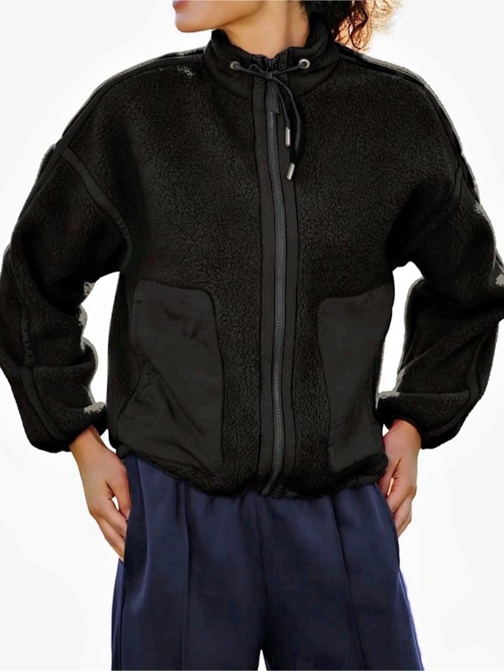 Women’s Sherpa Fleece Jacket Casual Drawstring Funnel Neck Outwear